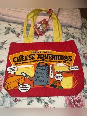 Trader Joe's Cheese Adventures Tote Bag - Red & Yellow Large NWT